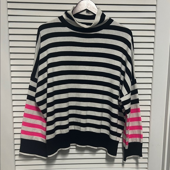 WISPR Sweaters - WISPR Striped Black and White Sweater with Pink Sleeve Accents